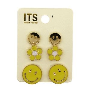 Set of 3 Stud Earrings Smiley Face Daisy Boutique